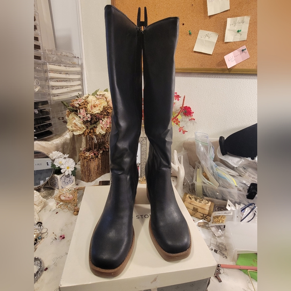 Sale❗NEW Sun + Stone Womens Aiimee Faux Leather Side Zip Knee-High Boots Shoes 8 - Picture 4 of 15
